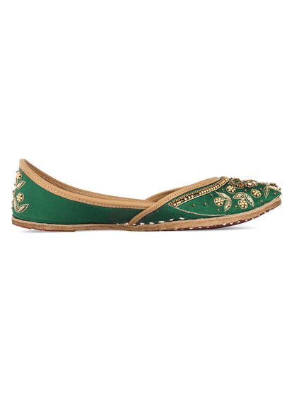 DESI COLOUR Women Maroon Embellished Leather Ethnic Mojaris Flats