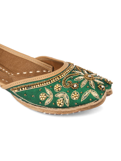 DESI COLOUR Women Tan Textured Leather Ethnic Mojaris with Laser Cuts Flats