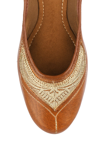 DESI COLOUR Women Red Embellished Leather Ethnic Mojaris Flats