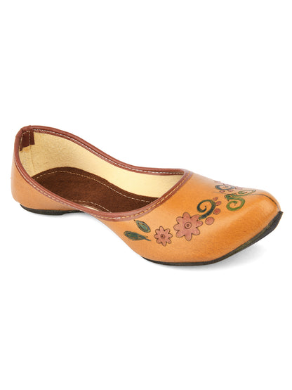 DESI COLOUR Women Red Embellished Leather Ethnic Mojaris Flats