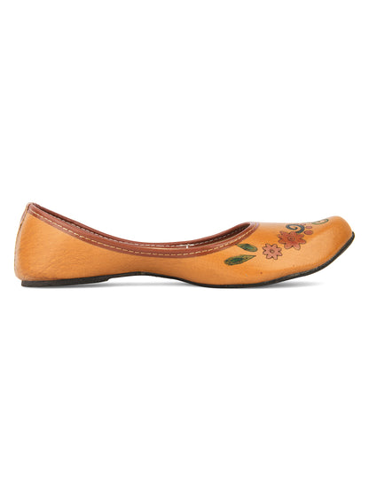 DESI COLOUR Women Red Embellished Leather Ethnic Mojaris Flats