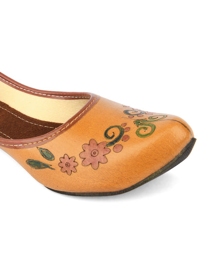 DESI COLOUR Women Red Embellished Leather Ethnic Mojaris Flats