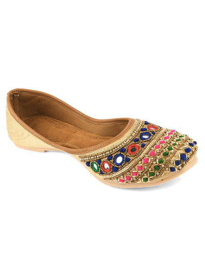 DESI COLOUR Women Multicoloured Embellished Leather Ethnic Mojaris Flats