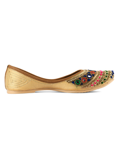 DESI COLOUR Women Multicoloured Embellished Leather Ethnic Mojaris Flats