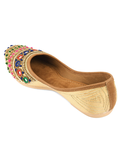 DESI COLOUR Women Multicoloured Embellished Leather Ethnic Mojaris Flats