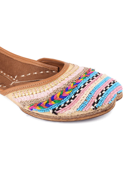 DESI COLOUR Women Maroon Embellished Ethnic Mojaris Flats