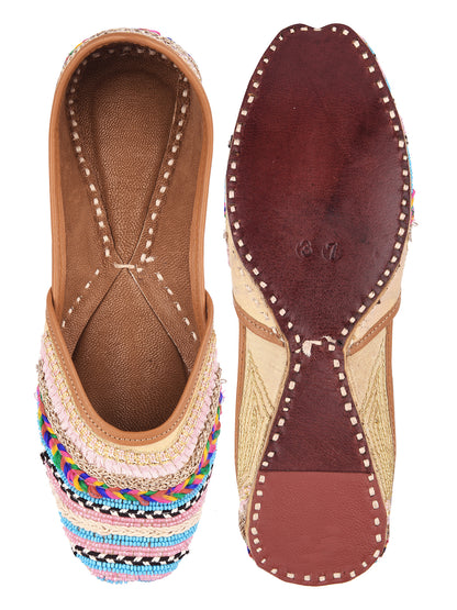 DESI COLOUR Women Maroon Embellished Ethnic Mojaris Flats