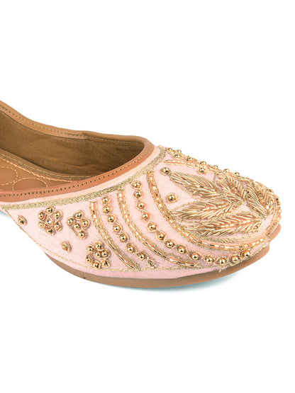 DESI COLOUR Women Blue Embellished Leather Ethnic Mojaris Flats