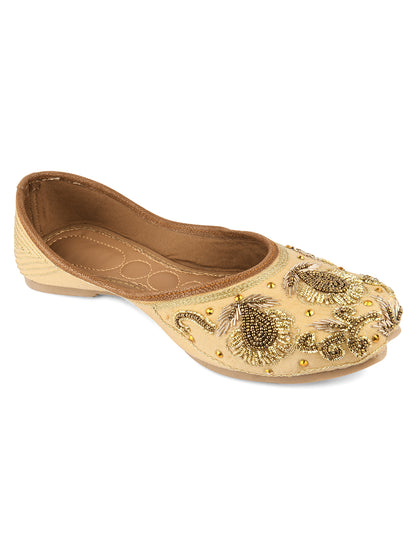 DESI COLOUR Women Blue Embellished Leather Ethnic Mojaris Flats