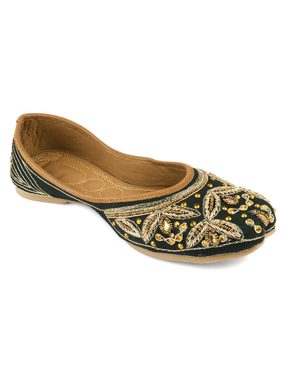 DESI COLOUR Women Peach-Coloured Embellished Leather Ethnic Mojaris Flats