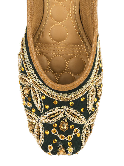 DESI COLOUR Women Peach-Coloured Embellished Leather Ethnic Mojaris Flats