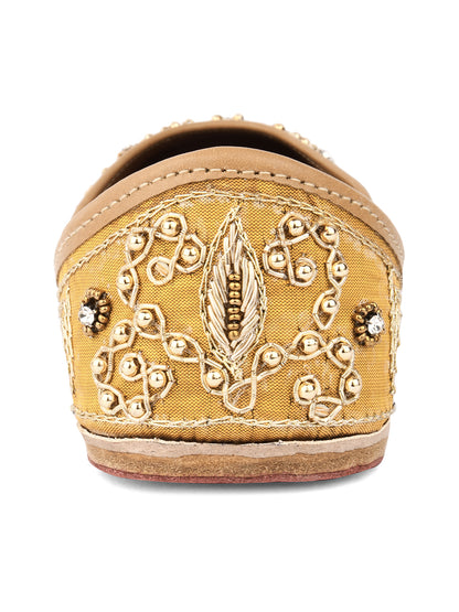 DESI COLOUR Women Gold-Toned Ethnic Mojaris Flats