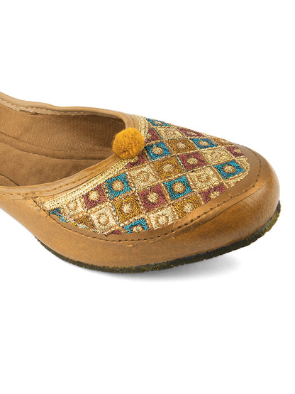 DESI COLOUR Women Gold-Toned Embellished Ethnic Mojaris Flats