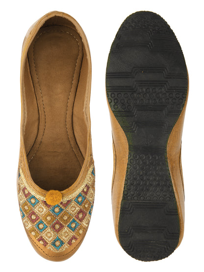 DESI COLOUR Women Gold-Toned Embellished Ethnic Mojaris Flats