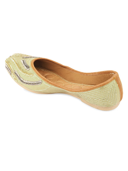 DESI COLOUR Women Coral Red  Gold-Toned Dabka Embellished Ethnic Mojaris Flats