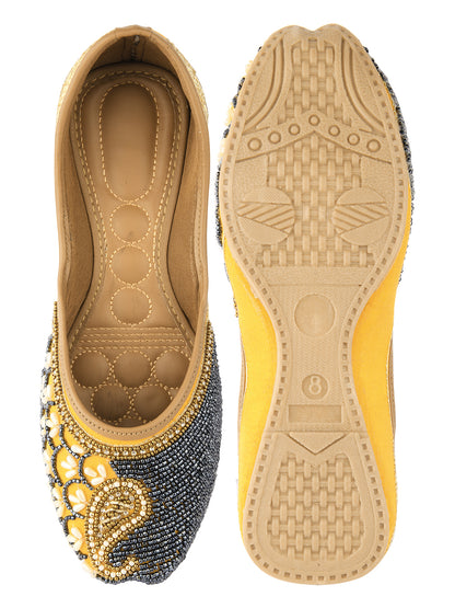 DESI COLOUR Women Gold-Toned Ethnic Mojaris Flats