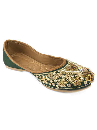 DESI COLOUR Women Gold-Toned Ethnic Mojaris Flats