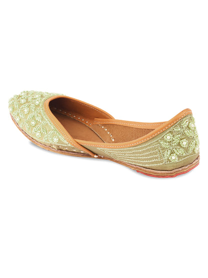 DESI COLOUR Women Grey Embellished Leather Mojaris