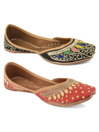 DESI COLOUR Women Multicoloured Embellished Leather Ethnic Mojaris Flats