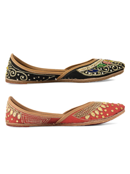 DESI COLOUR Women Multicoloured Embellished Leather Ethnic Mojaris Flats