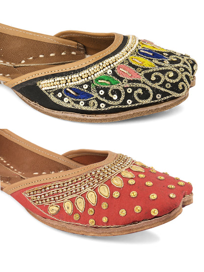 DESI COLOUR Women Multicoloured Embellished Leather Ethnic Mojaris Flats