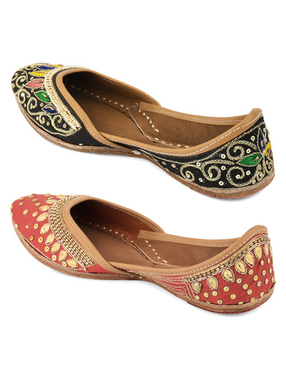 DESI COLOUR Women Multicoloured Embellished Leather Ethnic Mojaris Flats