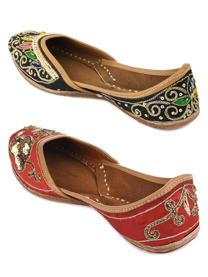 DESI COLOUR Women Pack Of 2 Multicoloured Embellished Leather Ethnic Mojaris Flats