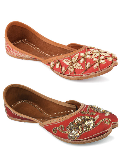 DESI COLOUR Women Pack Of 2 Embellished Ethnic Mojaris Flats