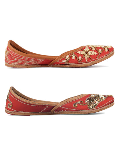 DESI COLOUR Women Pack Of 2 Embellished Ethnic Mojaris Flats