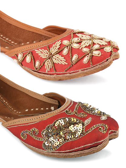 DESI COLOUR Women Pack Of 2 Embellished Ethnic Mojaris Flats