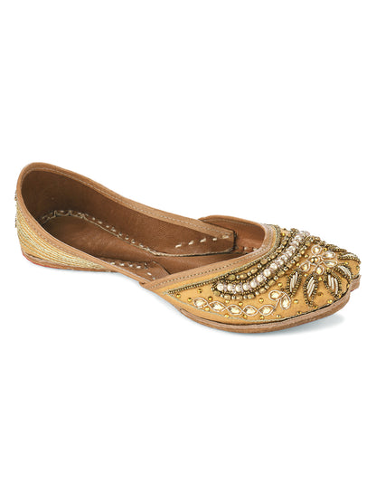 DESI COLOUR Women Purple  Gold-Toned Embellished Ethnic Mojaris Flats