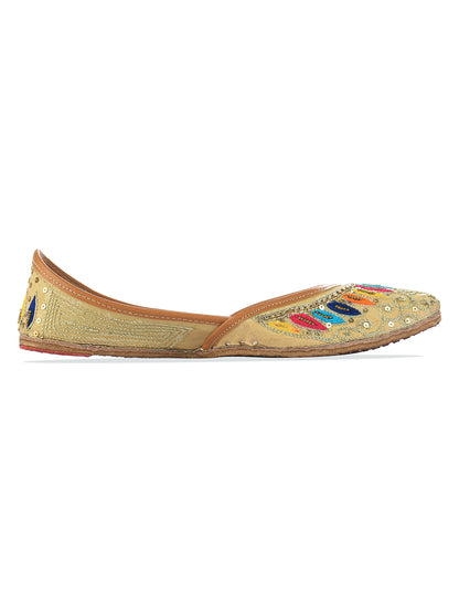 DESI COLOUR Women Purple  Gold-Toned Embellished Ethnic Mojaris Flats