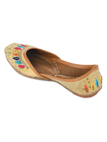 DESI COLOUR Women Purple  Gold-Toned Embellished Ethnic Mojaris Flats