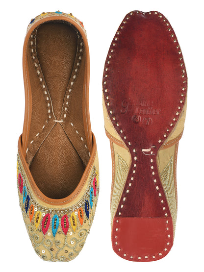 DESI COLOUR Women Purple  Gold-Toned Embellished Ethnic Mojaris Flats