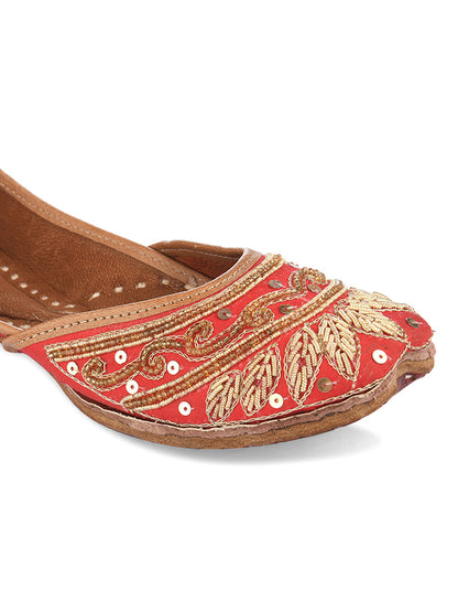 DESI COLOUR Women Blue Embellished Leather Ethnic Mojaris