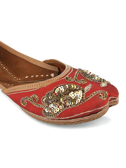 DESI COLOUR Women Black Embellished Leather Ethnic Mojaris Flats