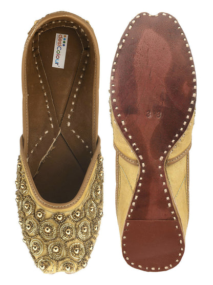 DESI COLOUR Women Maroon Embellished Leather Ethnic Mojaris