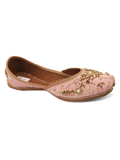 DESI COLOUR Women Gold-Toned Embellished Leather Ethnic Mojaris