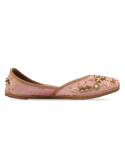 DESI COLOUR Women Gold-Toned Embellished Leather Ethnic Mojaris