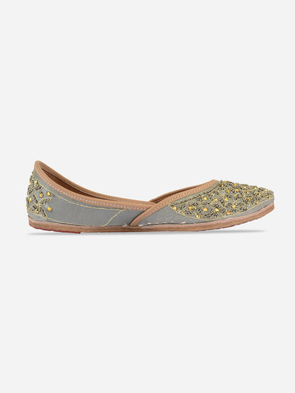 DESI COLOUR Women Grey Ethnic Mojaris Flats