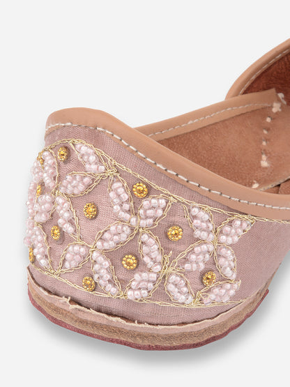 DESI COLOUR Women Pink Embellished Leather Ethnic Mojaris Flats