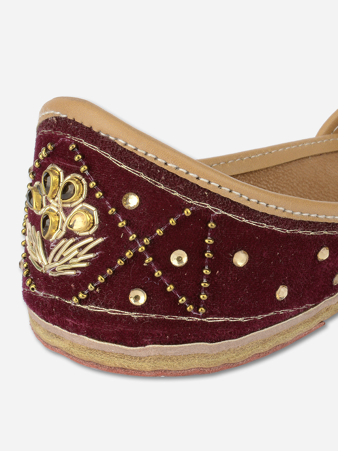 DESI COLOUR Women Purple Embellished Ethnic Mojaris Flats