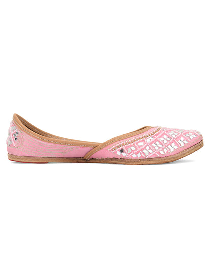 DESI COLOUR Women Pink Embellished Ethnic Mojaris Flats