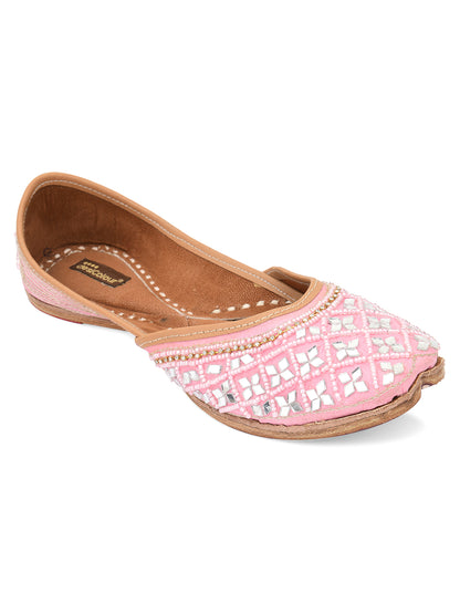 DESI COLOUR Women Pink Embellished Ethnic Mojaris Flats