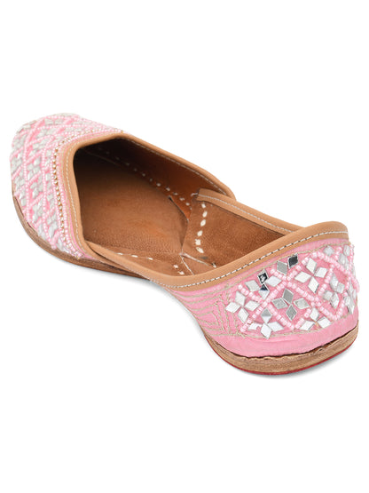 DESI COLOUR Women Pink Embellished Ethnic Mojaris Flats