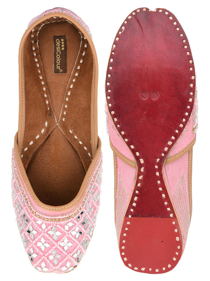 DESI COLOUR Women Pink Embellished Ethnic Mojaris Flats