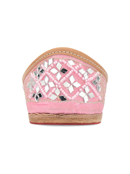 DESI COLOUR Women Pink Embellished Ethnic Mojaris Flats