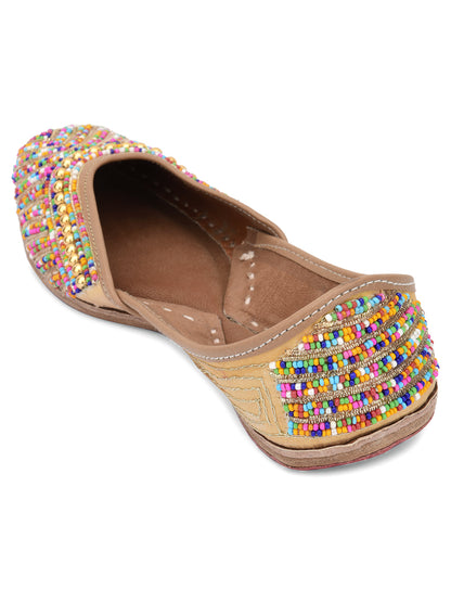 DESI COLOUR Women Beige Embellished Ethnic Mojaris Flats