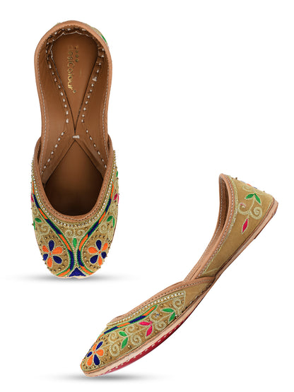 DESI COLOUR Women Gold-Toned Ethnic Mojaris Flats