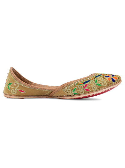 DESI COLOUR Women Gold-Toned Ethnic Mojaris Flats